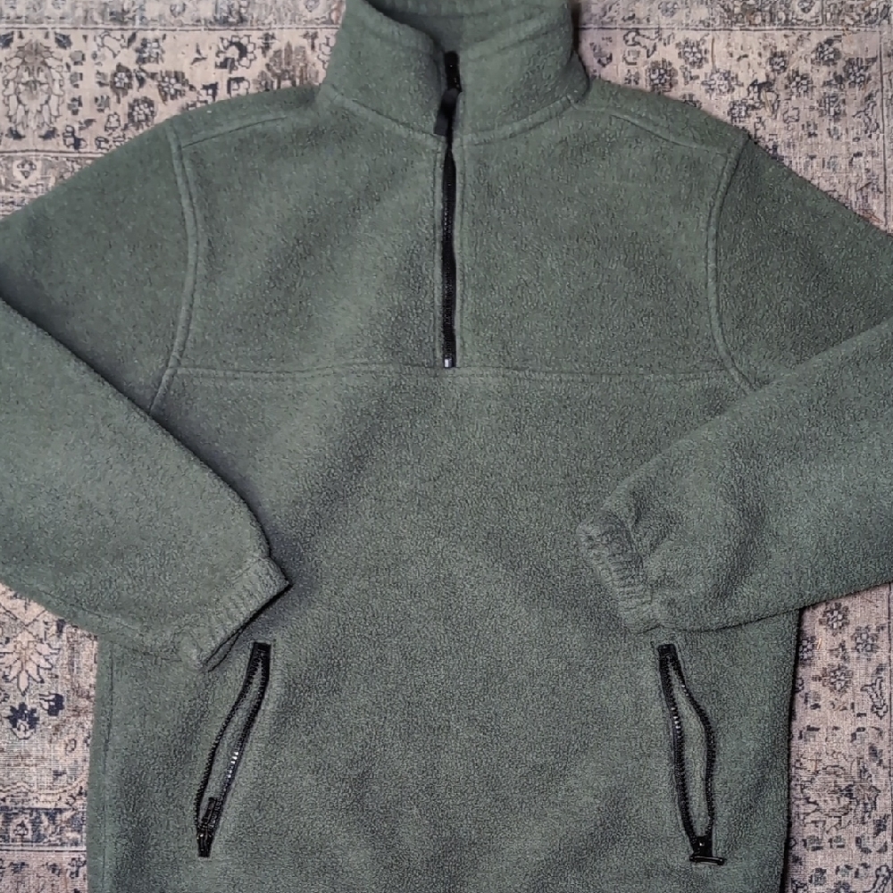 Eddie Bauer Green Half Zip Pullover Fleece Turtleneck Sweater Pockets